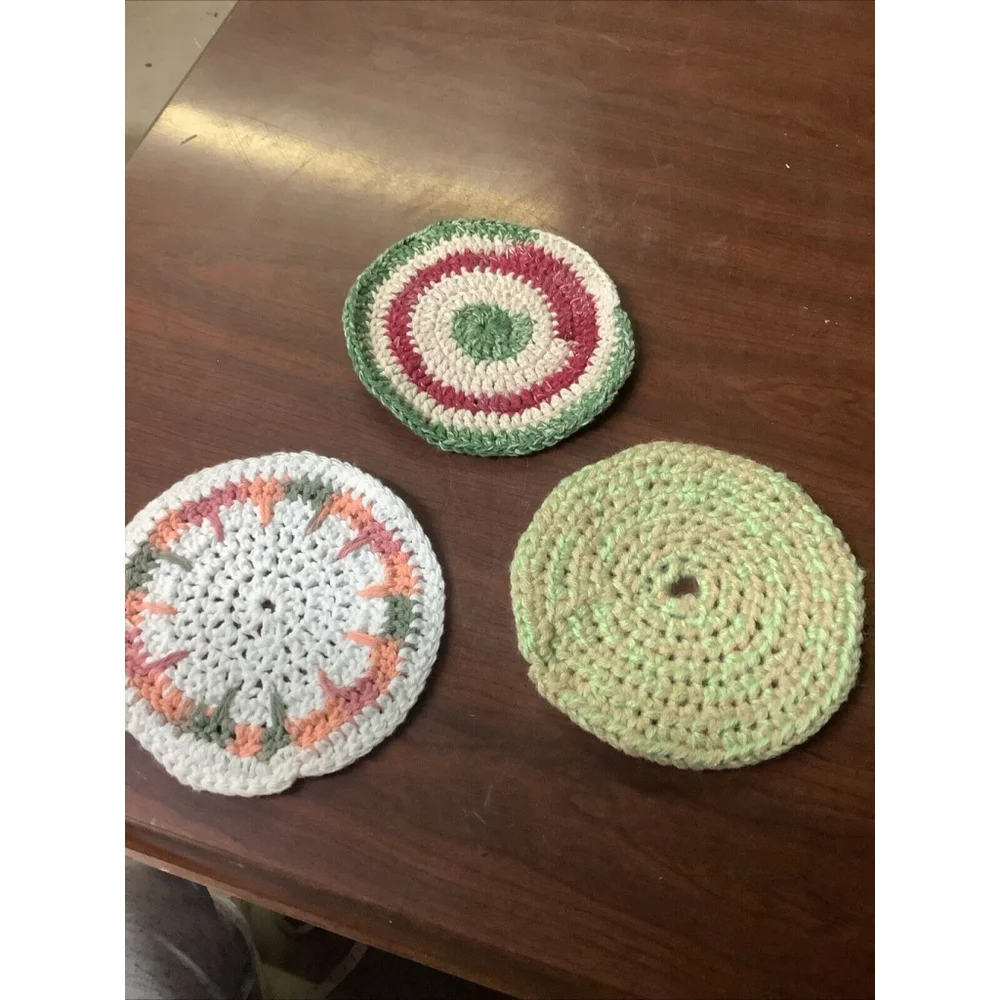 3 Vintage Crocheted Hot Pads/Pot Holders 6.25”